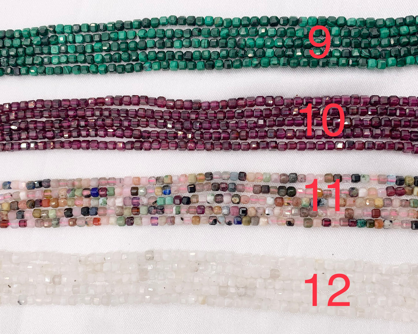2mm Assorted High Quality Stone Hand Cut Faceted Cube Beads 13 Different Natural Stone Beads 15" Strand
