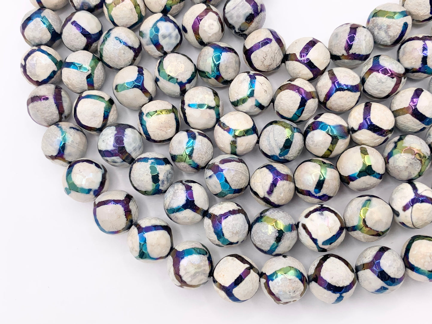 Electroplated Tibetan Agate Mystic Coated Faceted Stripe Agate Beads 6mm 8mm 9-10mm 11-12mm Natural Stone Beads