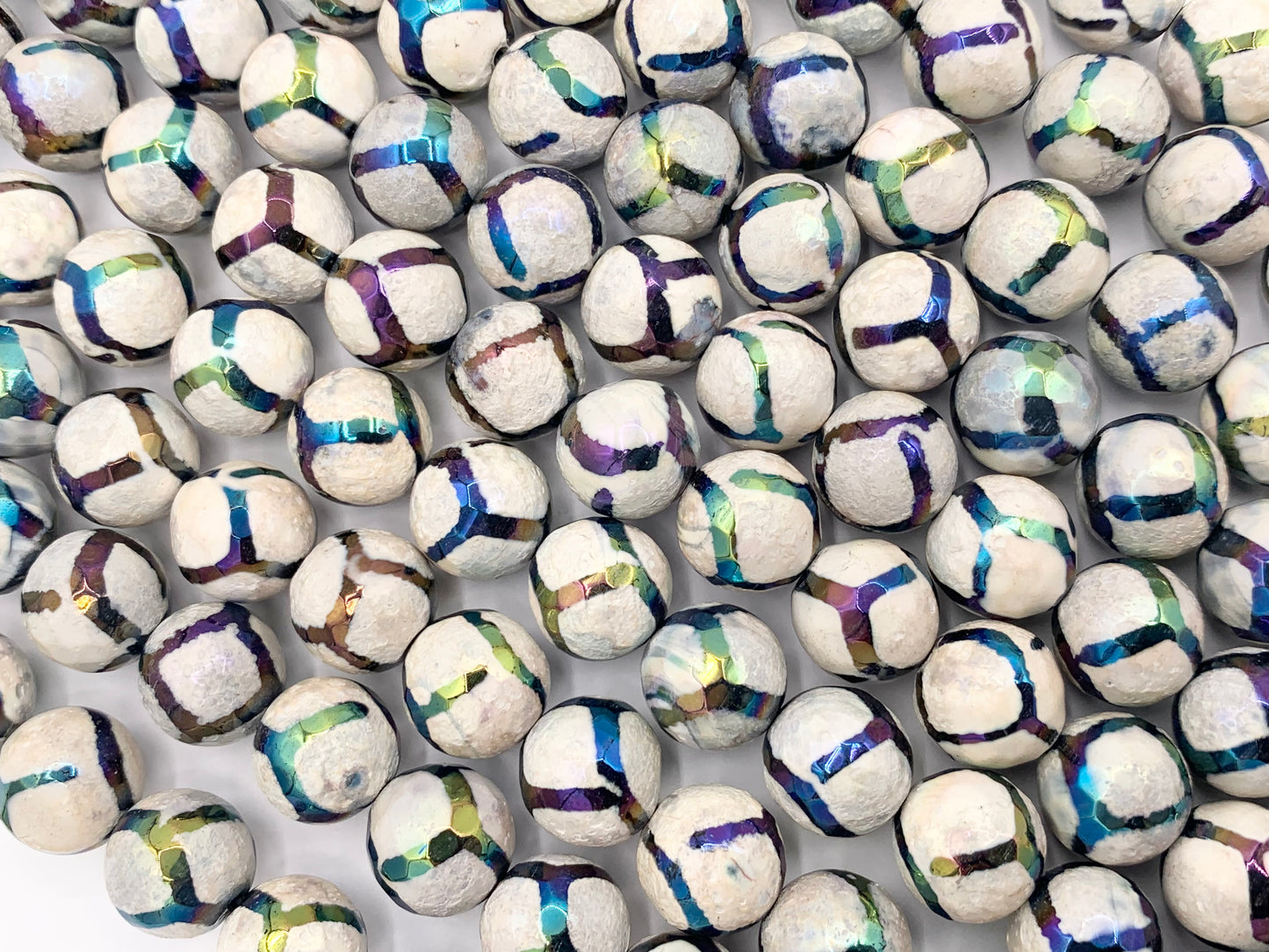 Electroplated Tibetan Agate Mystic Coated Faceted Stripe Agate Beads 6mm 8mm 9-10mm 11-12mm Natural Stone Beads