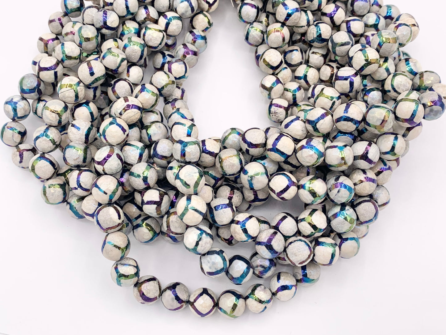 Electroplated Tibetan Agate Mystic Coated Faceted Stripe Agate Beads 6mm 8mm 9-10mm 11-12mm Natural Stone Beads