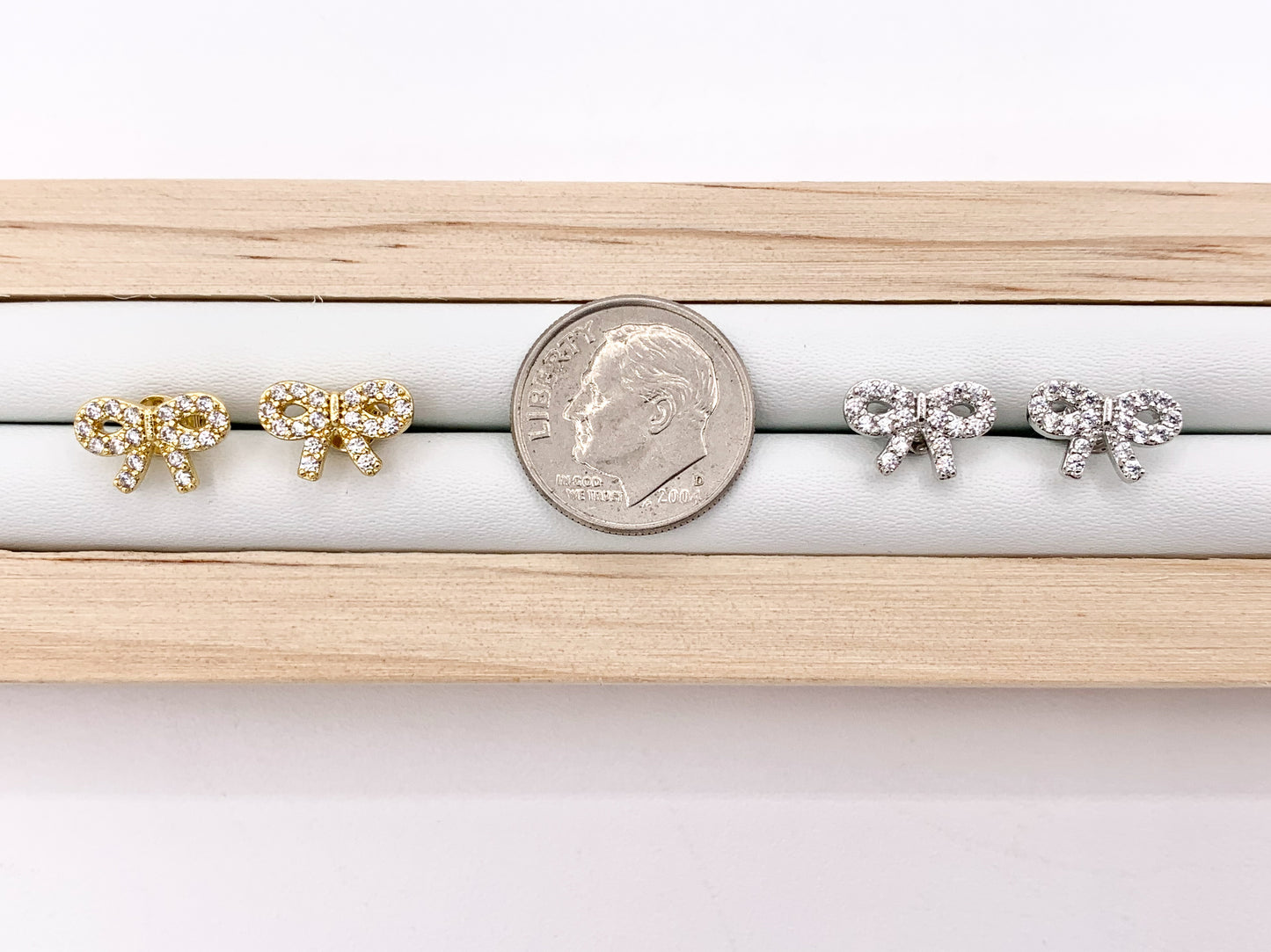 Cute Bowtie Earring Studs in CZ Pave 18K Gold/Platinum Plated Over Copper Earrings 3 PAIRS