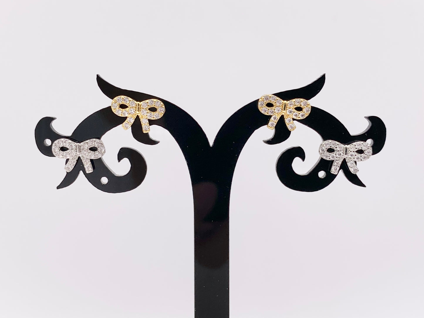 Cute Bowtie Earring Studs in CZ Pave 18K Gold/Platinum Plated Over Copper Earrings 3 PAIRS