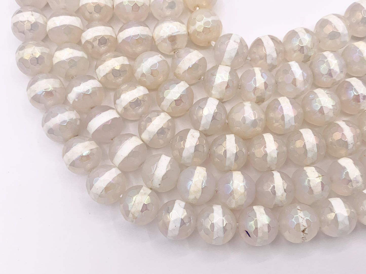 Electroplated Tibetan Agate Mystic Coated Faceted White Stripe Agate Beads 6mm 8mm 9-10mm 11-12mm Natural Stone Beads