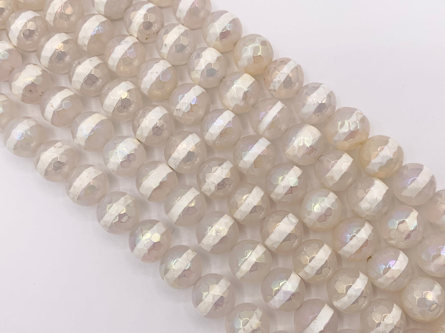 Electroplated Tibetan Agate Mystic Coated Faceted White Stripe Agate Beads 6mm 8mm 9-10mm 11-12mm Natural Stone Beads