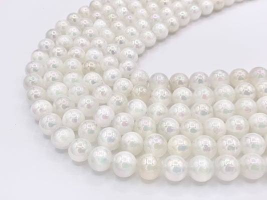 Electroplated Natural Selenite Mystic Coated White Selenite Smooth Beads 6mm 8mm 10mm Natural Stone Beads