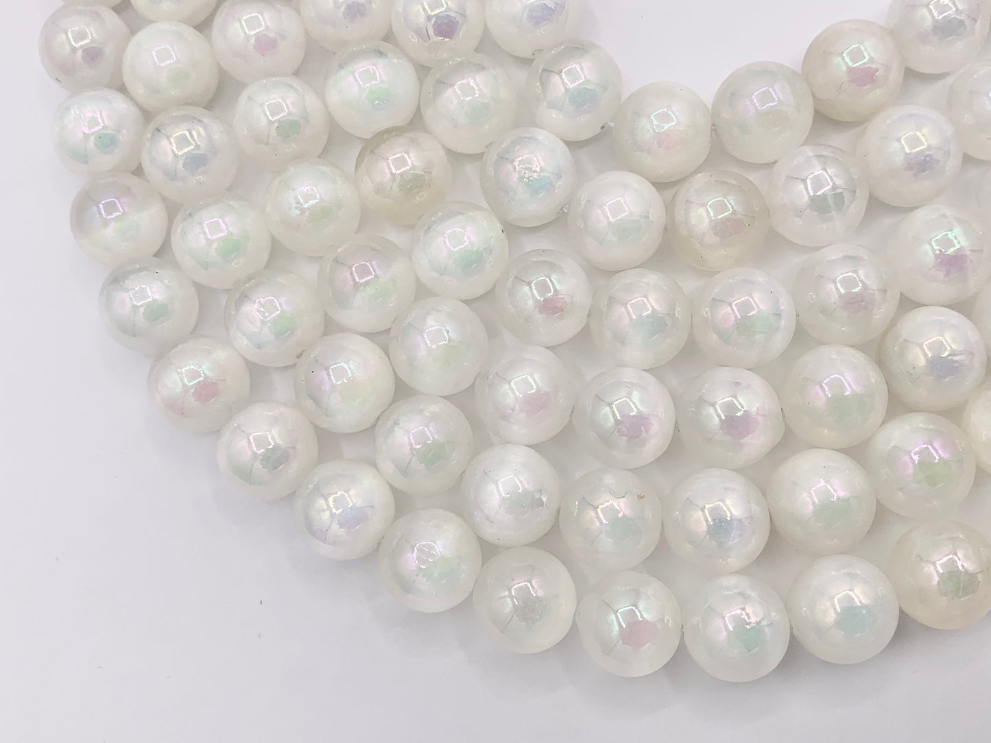 Electroplated Natural Selenite Mystic Coated White Selenite Smooth Beads 6mm 8mm 10mm Natural Stone Beads