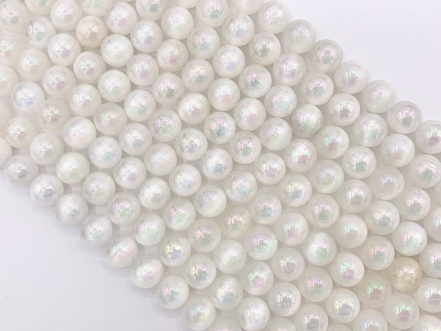 Electroplated Natural Selenite Mystic Coated White Selenite Smooth Beads 6mm 8mm 10mm Natural Stone Beads