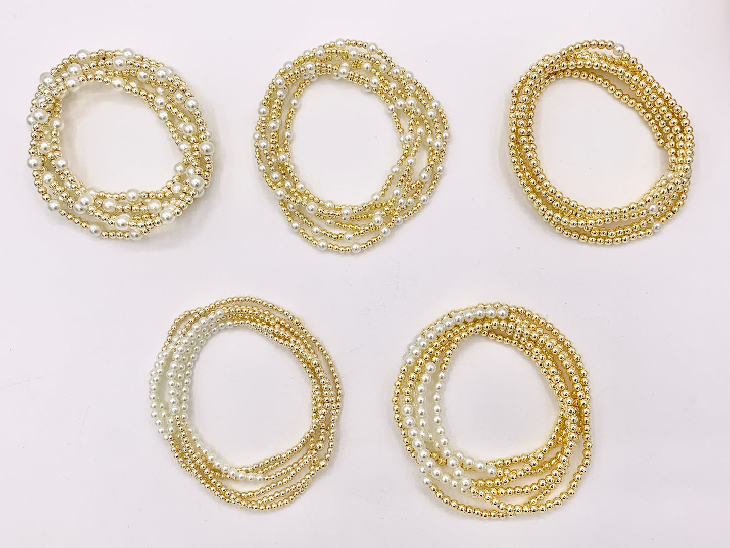 18K Gold Plated Hematite Freshwater Pearl Glass Pearl Dainty Stretchy Bracelet 1 piece