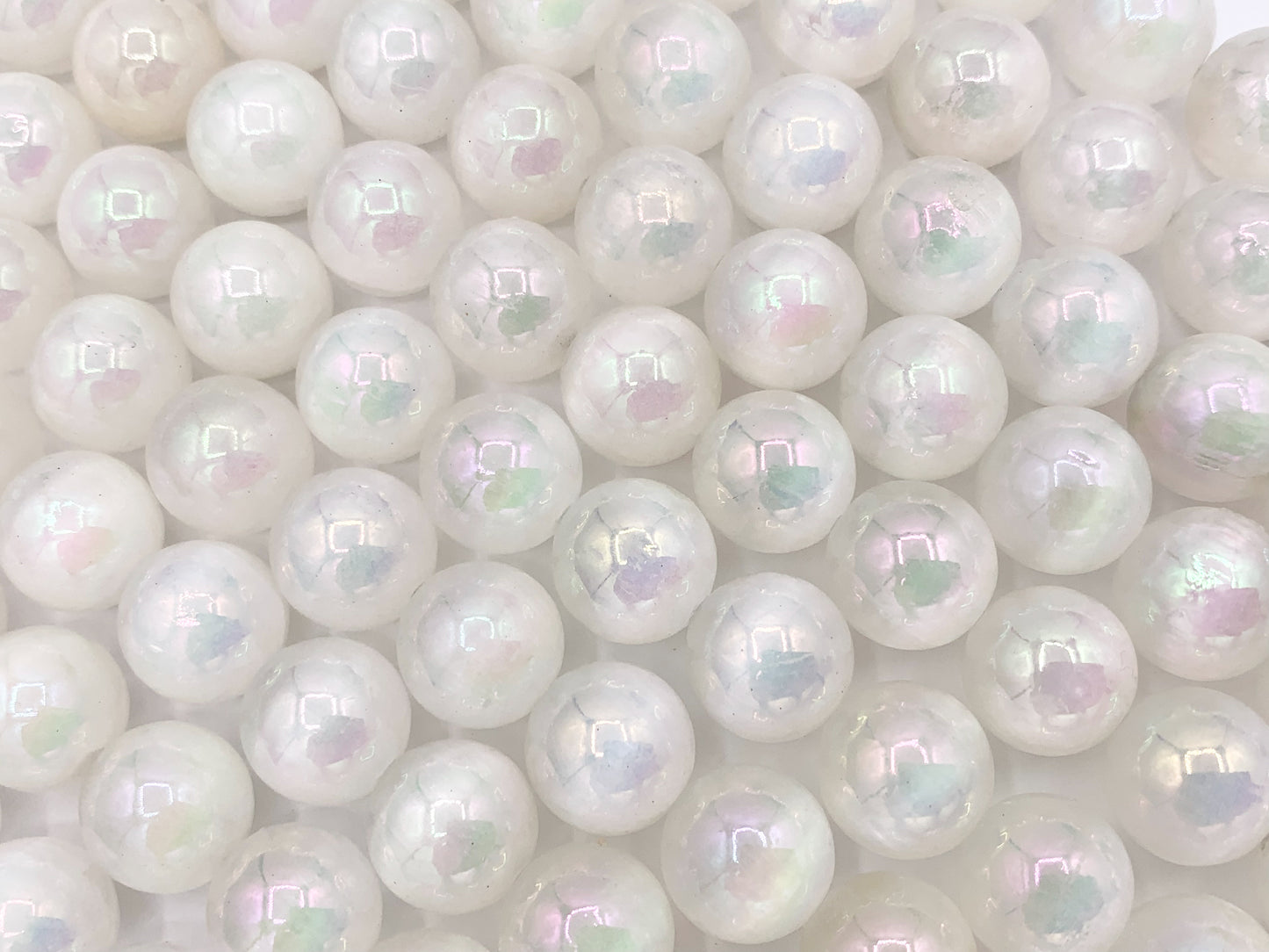 Electroplated Natural Selenite Mystic Coated White Selenite Smooth Beads 6mm 8mm 10mm Natural Stone Beads