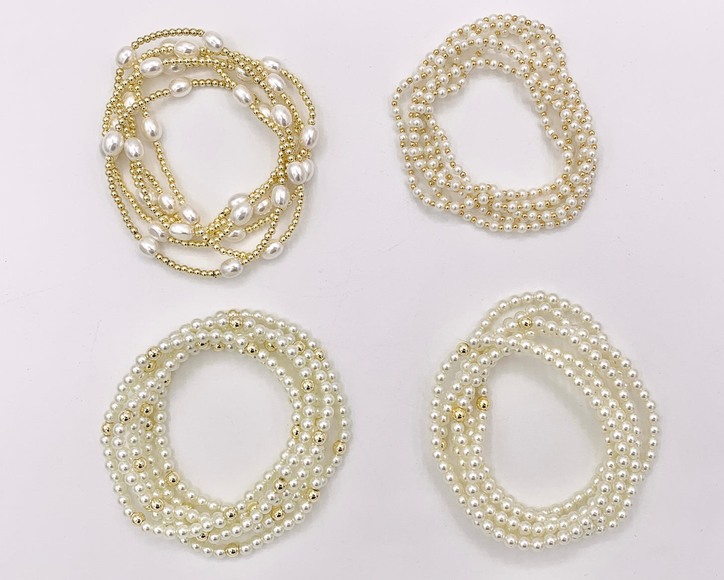 18K Gold Plated Hematite Freshwater Pearl Glass Pearl Dainty Stretchy Bracelet 1 piece