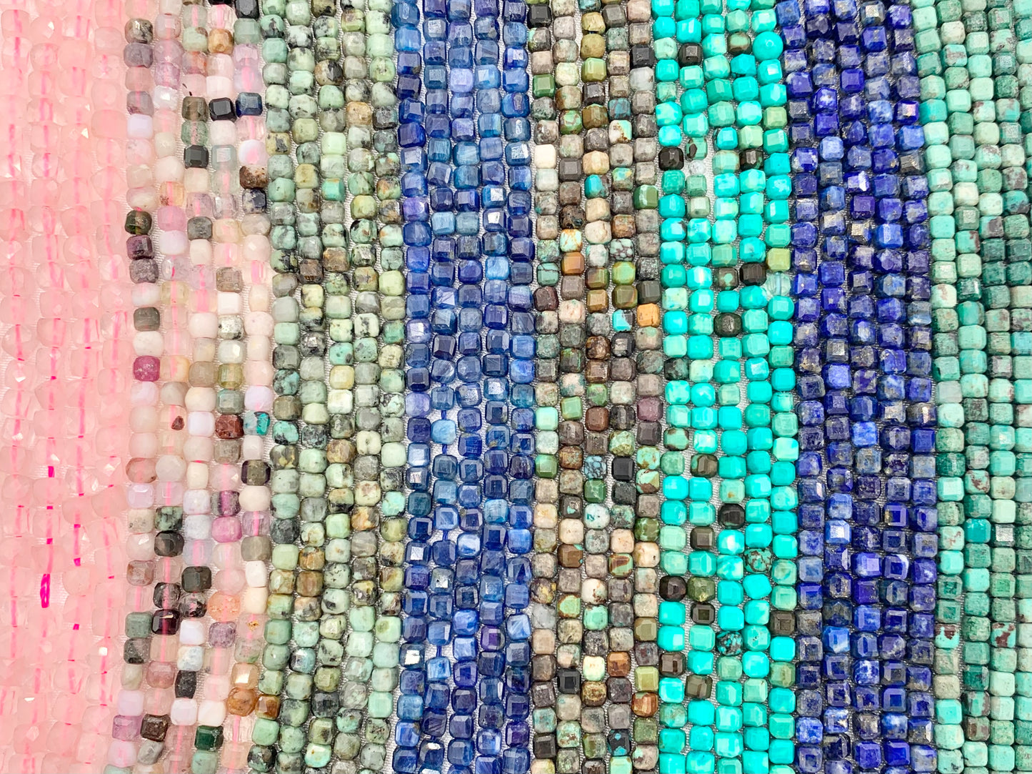 3mm Assorted High Quality Dainty Stone Hand Cut Faceted Cube Beads 8 Different Natural Stone Beads 15" Strand