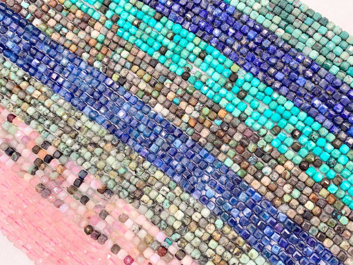 3mm Assorted High Quality Dainty Stone Hand Cut Faceted Cube Beads 8 Different Natural Stone Beads 15" Strand