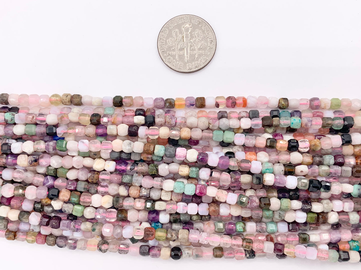 3mm Assorted High Quality Dainty Stone Hand Cut Faceted Cube Beads 8 Different Natural Stone Beads 15" Strand