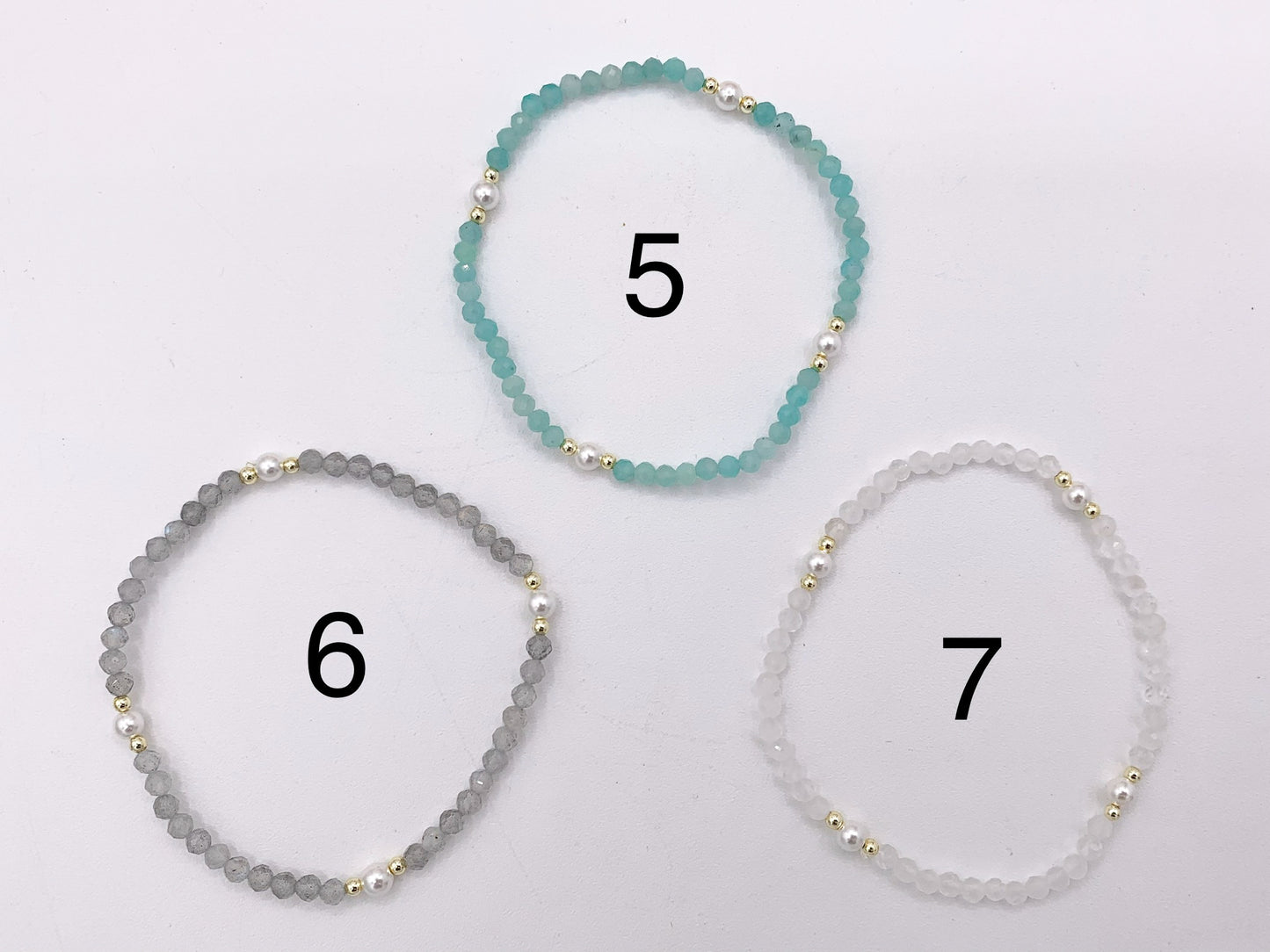 Assorted Stones With Pearls Dainty Stackable Stretchy Bracelet 1 piece Black Spinel, Terahertz, African Turquoise, Magnesite And More