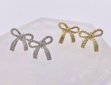 Load image into Gallery viewer, Cute Bowtie Earring Studs in CZ Pave 18K Gold/Platinum Plated Over Copper Earrings 3 PAIRS
