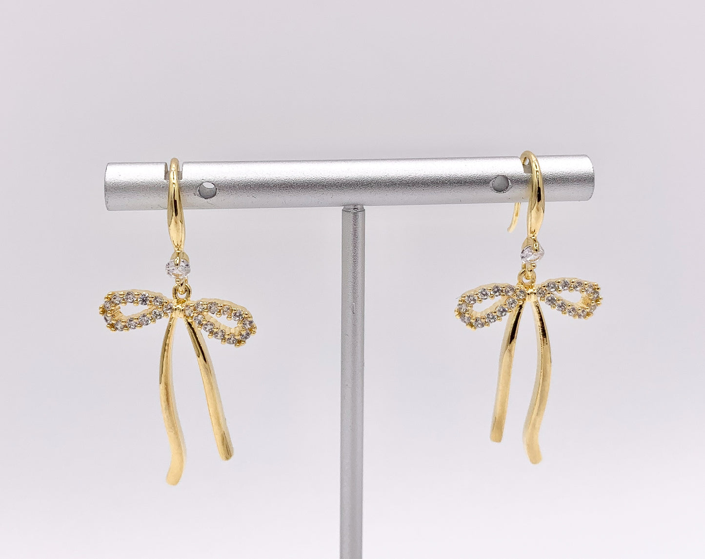 Cute Bowtie Earring Studs in CZ Pave 18K Gold/Platinum Plated Over Copper Earrings 3 PAIRS