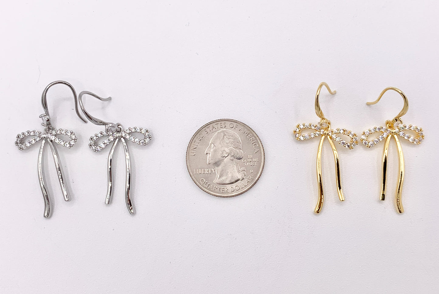 Cute Bowtie Earring Studs in CZ Pave 18K Gold/Platinum Plated Over Copper Earrings 3 PAIRS