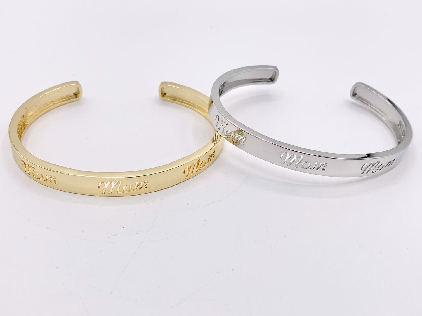 Laser Carved MOM Bracelet Engraved Adjustable Cuffs in Real Gold or Silver 18K Plated Copper 2 PCS