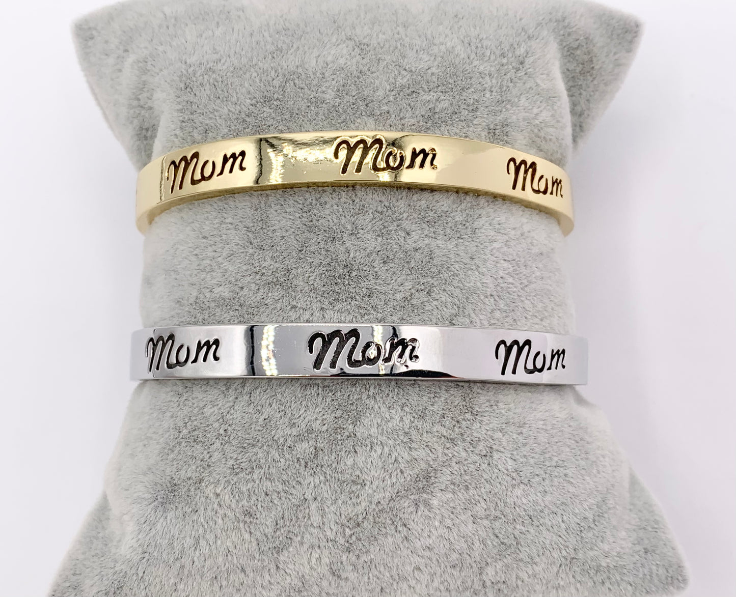 Laser Carved MOM Bracelet Engraved Adjustable Cuffs in Real Gold or Silver 18K Plated Copper 2 PCS