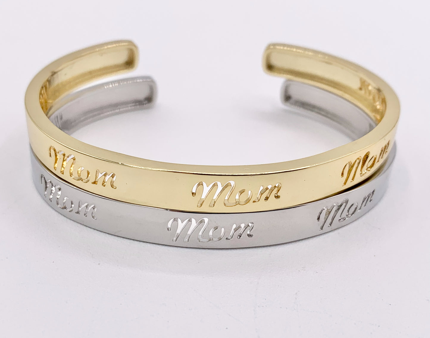 Laser Carved MOM Bracelet Engraved Adjustable Cuffs in Real Gold or Silver 18K Plated Copper 2 PCS