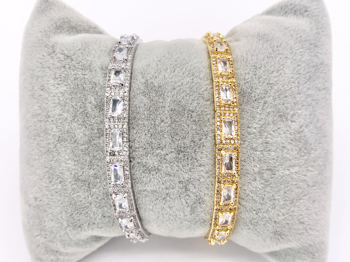 Dainty CZ Pave Rhinestone Baguette Vintage Style Bracelet Cuffs Real Gold/Platinum 18K Plated Copper 1 PC