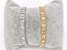 Cargar imagen en el visor de la galería, Dainty CZ Pave Rhinestone Baguette Vintage Style Bracelet Cuffs Real Gold/Platinum 18K Plated Copper 1 PC
