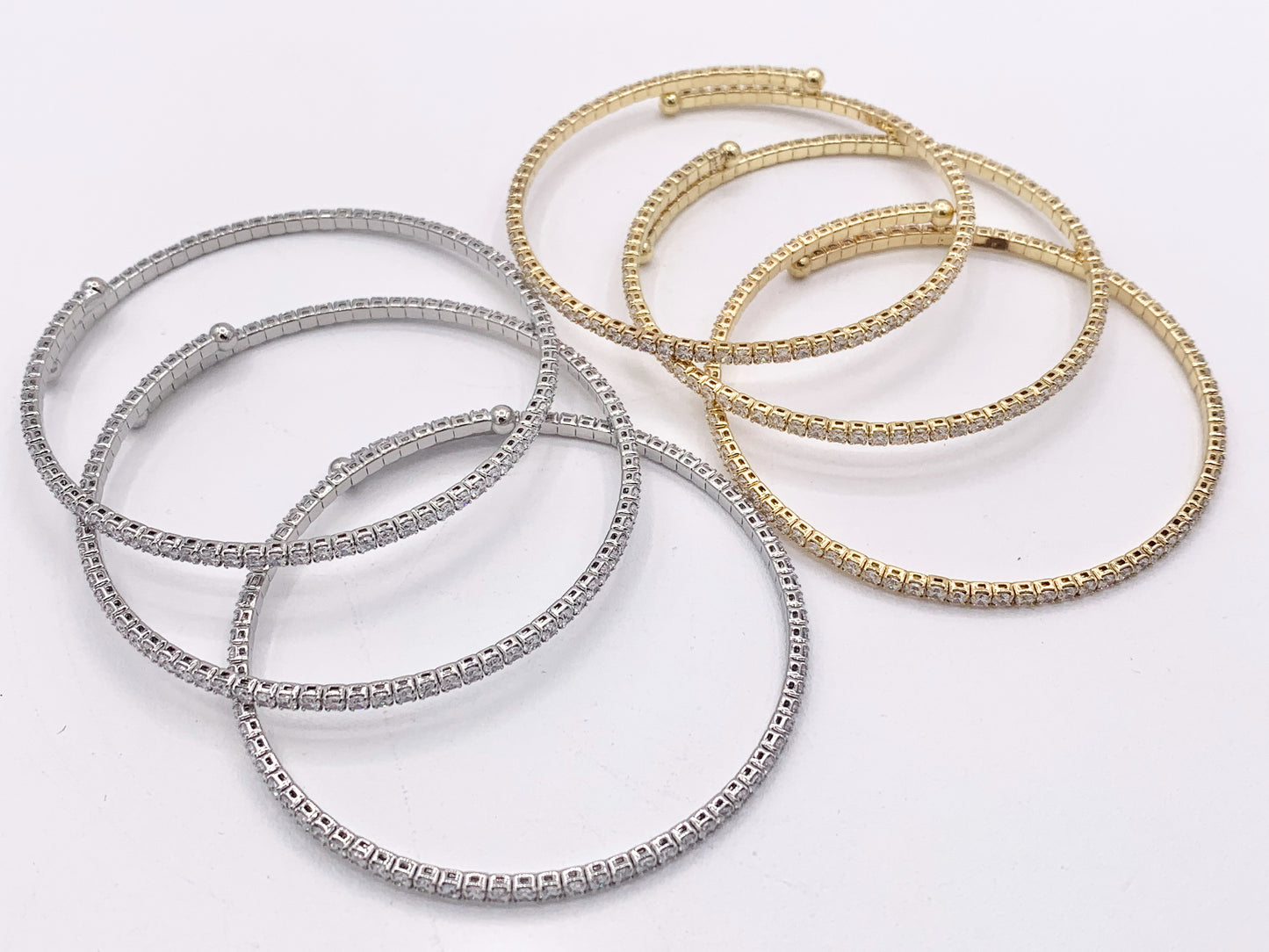 CZ Pave Dainty Rhinestone Baguette Fancy Flexible Bracelet Cuffs In Real Gold/Platinum 18K Plated Copper 5 PCS