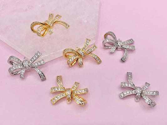 Cute Luxury Bowtie Pendant in CZ Pave 18K Gold/Platinum Plated Over Copper 4PCS