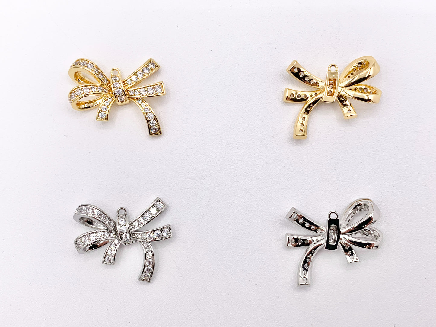 Cute Luxury Bowtie Pendant in CZ Pave 18K Gold/Platinum Plated Over Copper 4PCS