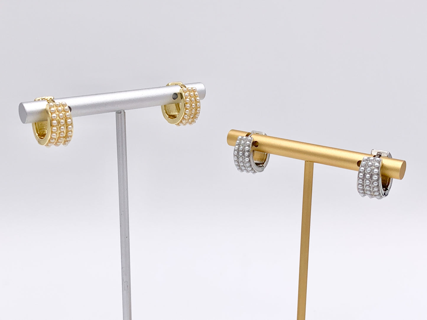 Dainty Pearl 14mm Earring Huggies in 18K Gold or Silver Plated Copper 3 PAIRS