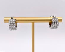 Cargar imagen en el visor de la galería, Dainty Pearl 14mm Earring Huggies in 18K Gold or Silver Plated Copper 3 PAIRS
