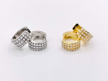 Cargar imagen en el visor de la galería, Dainty Pearl 14mm Earring Huggies in 18K Gold or Silver Plated Copper 3 PAIRS
