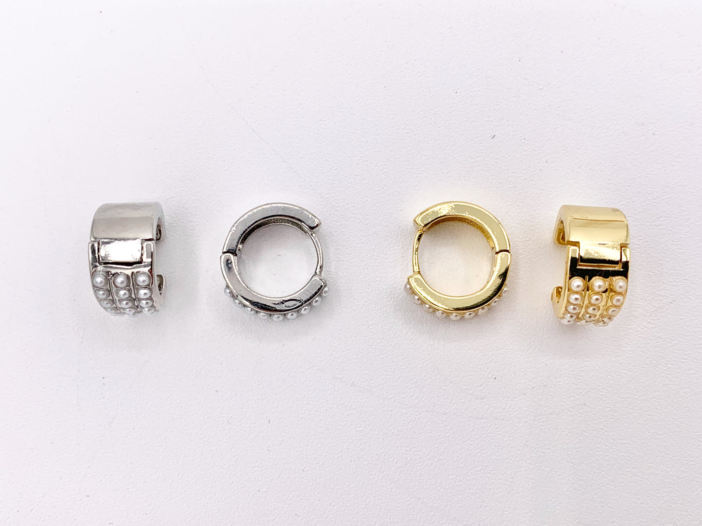 Dainty Pearl 14mm Earring Huggies in 18K Gold or Silver Plated Copper 3 PAIRS