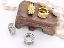 Cargar imagen en el visor de la galería, Dainty Pearl 14mm Earring Huggies in 18K Gold or Silver Plated Copper 3 PAIRS
