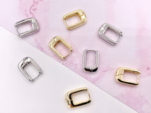 Cargar imagen en el visor de la galería, Dainty Rectangle 18mm Earring Huggies in 18K Gold or Silver Plated Copper 5 PAIRS
