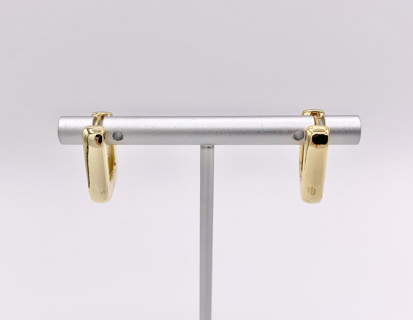 Dainty Rectangle 18mm Earring Huggies in 18K Gold or Silver Plated Copper 5 PAIRS