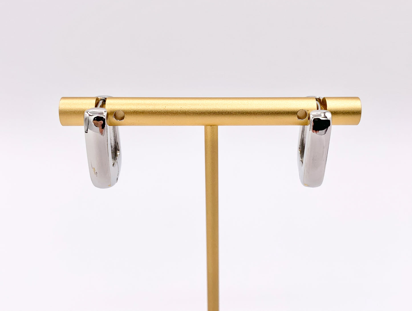 Dainty Rectangle 18mm Earring Huggies in 18K Gold or Silver Plated Copper 5 PAIRS