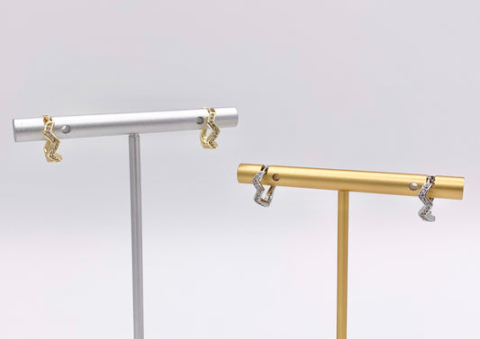 Dainty Wavy 11mm CZ Earring Huggies in 18K Gold or Silver Plated Copper 5 PAIRS