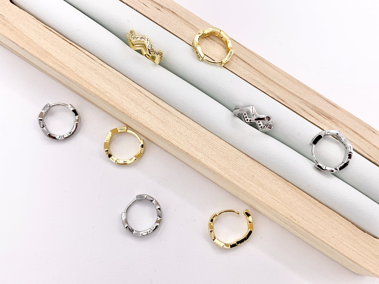 Dainty Wavy 11mm CZ Earring Huggies in 18K Gold or Silver Plated Copper 5 PAIRS