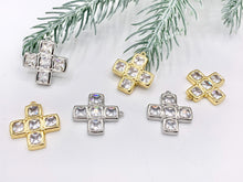 Cargar imagen en el visor de la galería, Whimsical Bedazzle Gold Cross Pendants with Beautiful CZ Pave in 18K Gold or Silver plated Copper 5 PCS
