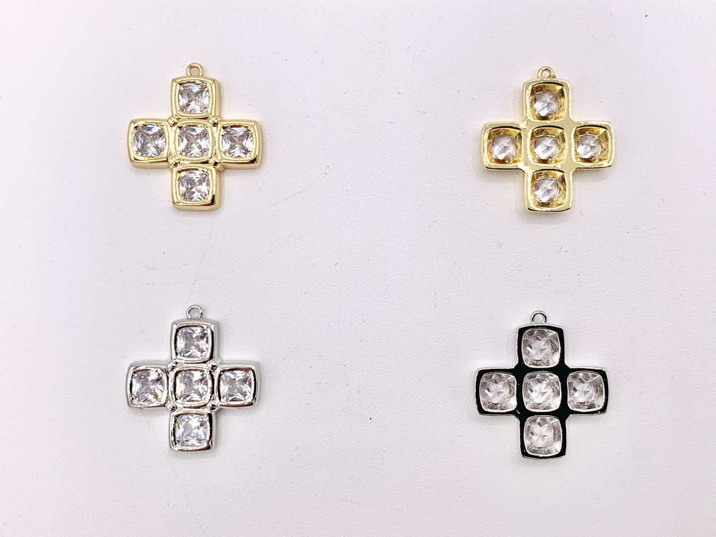 Whimsical Bedazzle Gold Cross Pendants with Beautiful CZ Pave in 18K Gold or Silver plated Copper 5 PCS