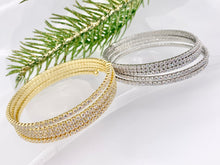 Cargar imagen en el visor de la galería, CZ Pave Rhinestone 5 Layers Baguette Fancy Flexible Bracelet Cuffs In Real Gold/Platinum 18K Plated Copper 2 PCS
