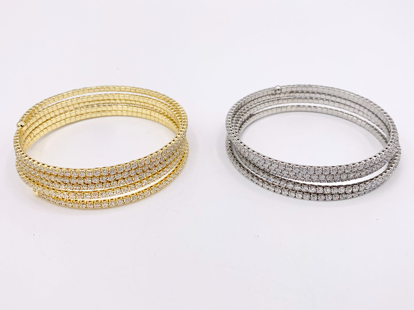 CZ Pave Rhinestone 5 Layers Baguette Fancy Flexible Bracelet Cuffs In Real Gold/Platinum 18K Plated Copper 2 PCS