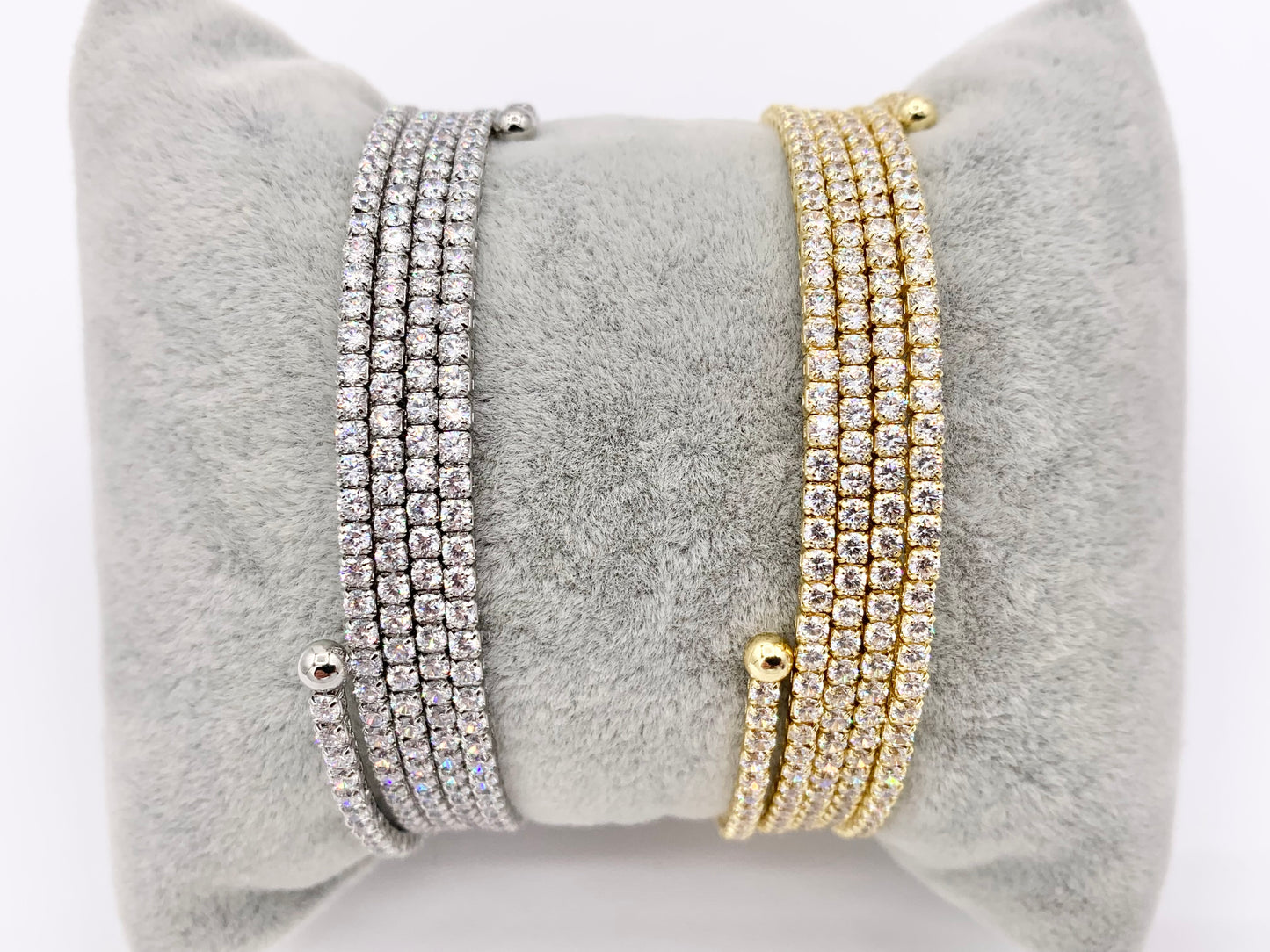 CZ Pave Rhinestone 5 Layers Baguette Fancy Flexible Bracelet Cuffs In Real Gold/Platinum 18K Plated Copper 2 PCS