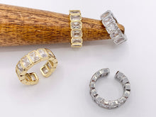 Load image into Gallery viewer, CZ Pave Baguette Link Rings in 18K gold or Silver Plated Copper 3 PCS
