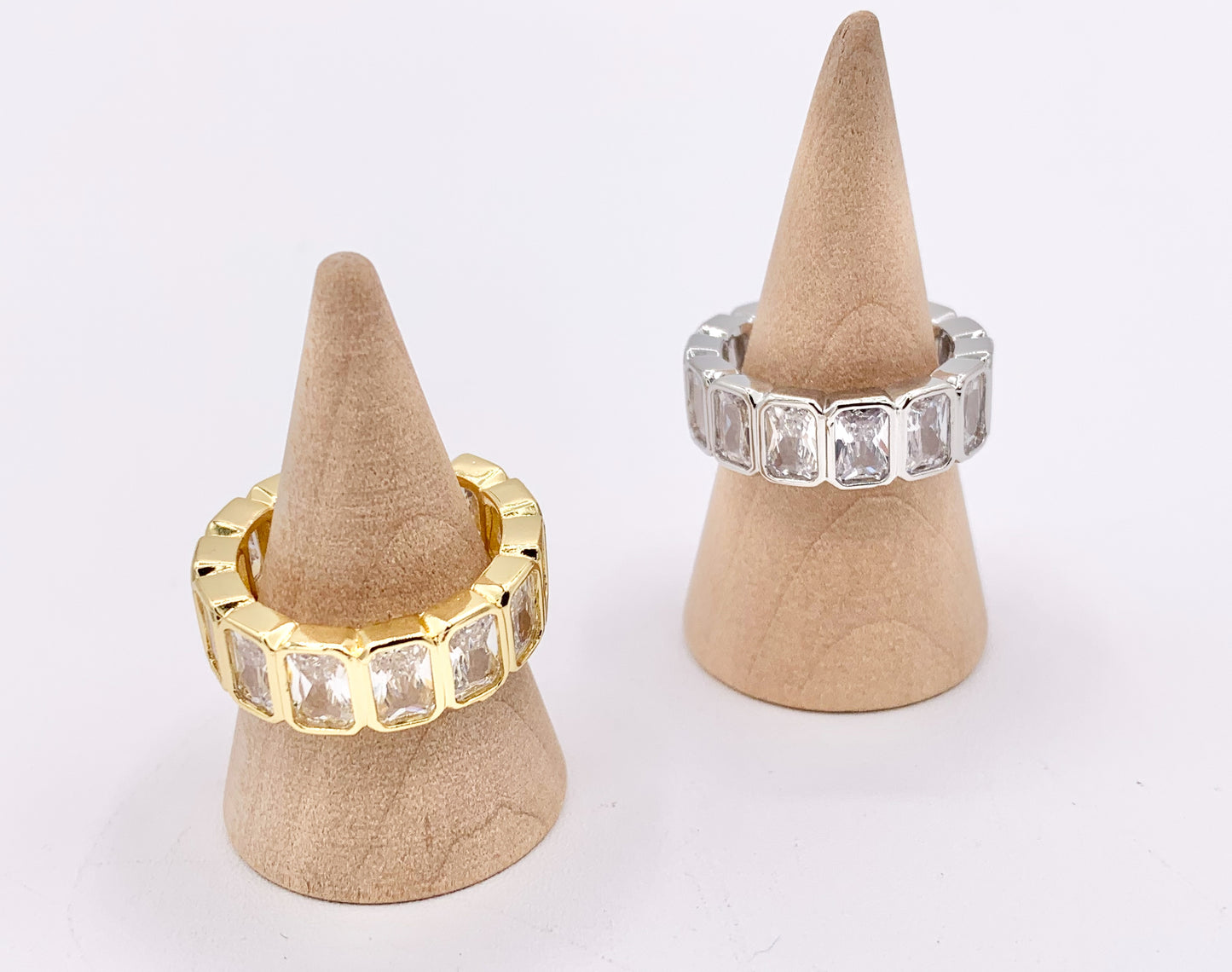 CZ Pave Baguette Link Rings in 18K gold or Silver Plated Copper 3 PCS