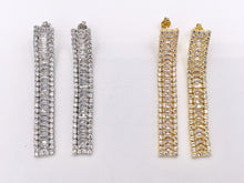 Cargar imagen en el visor de la galería, Drop Baguette CZ Pave Dangle Earrings in 18K Gold/Platinum Plated Copper 3 PAIRS
