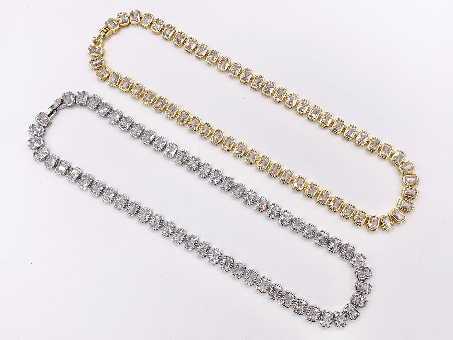 CZ Pave Baguette 16" Necklace / 7" Bracelet Gold/Platinum Plated Copper