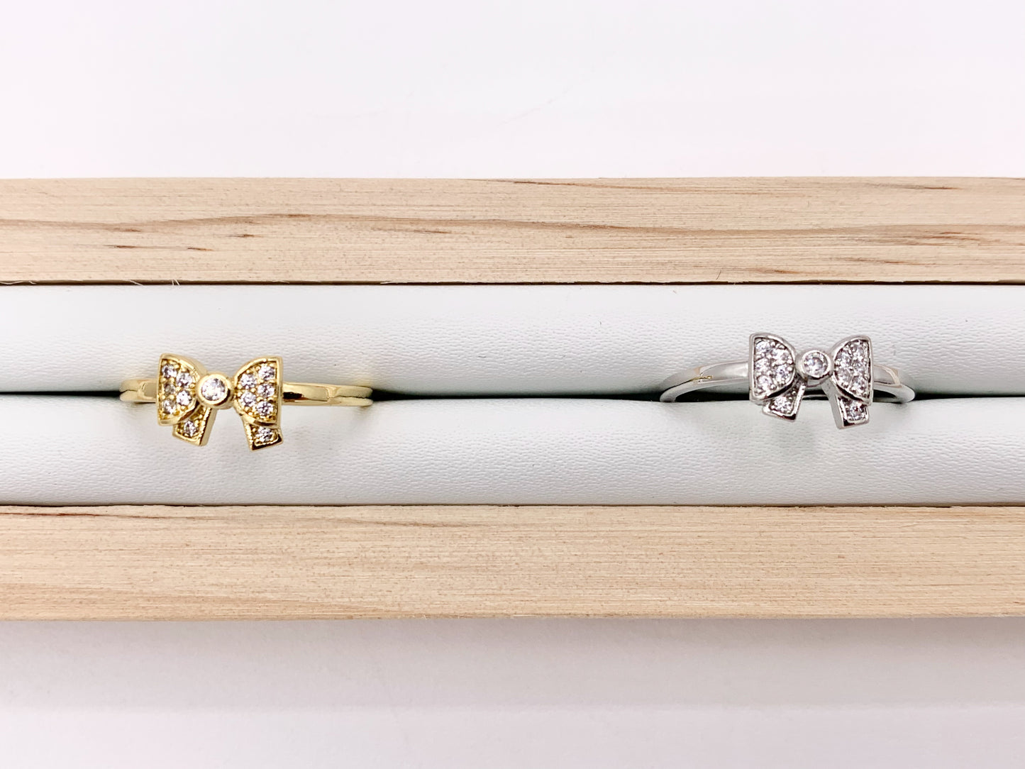 Dainty Cute Bowtie Statement Ring in 18K Real Gold/Platinum Plated CZ Pave 6 PCS