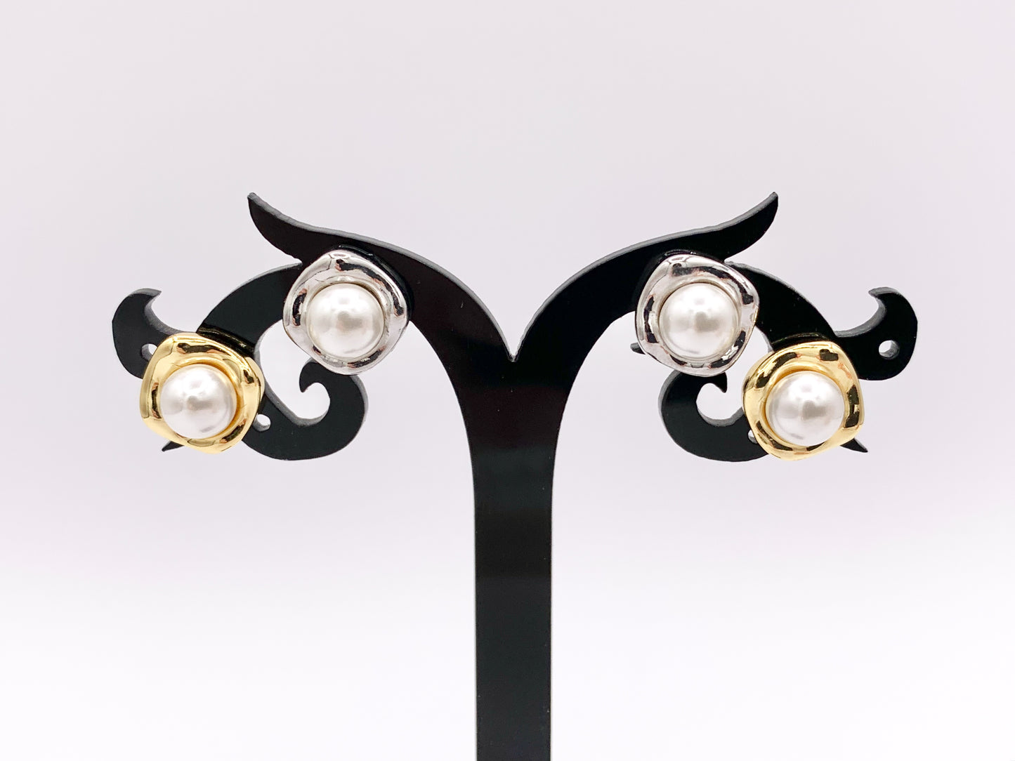 Freeform Pearl Earring Studs in Real 18K Gold/Silver Plated Over Copper 4 PAIRS